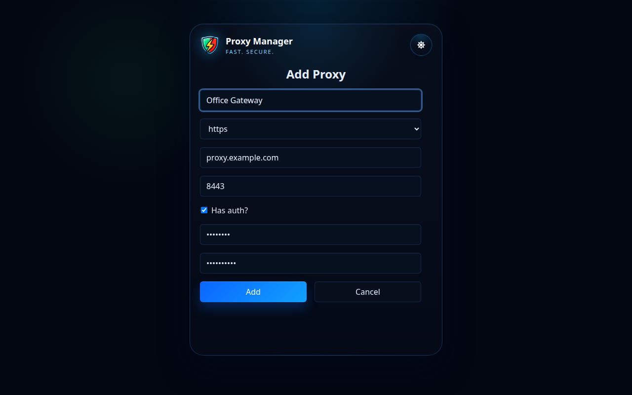 Proxy Manager proxy formasını əlavə edin