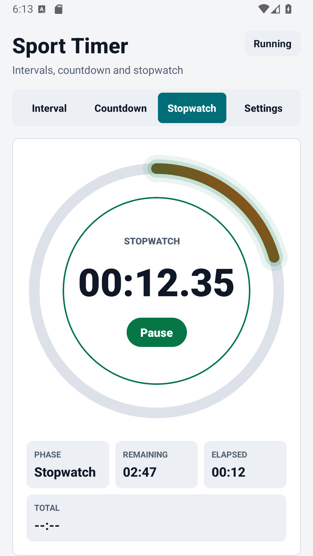 Sport Timer saniyəölçən ekranı dövrələri ilə